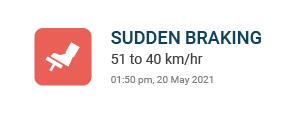 Sudden braking icon in red box, vehicle speed difference, date and time