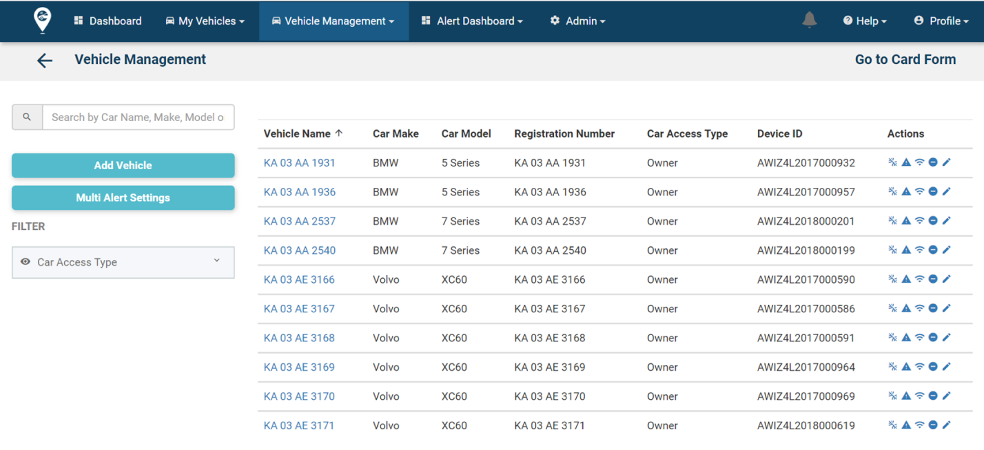 AutoWiz Vehicle Management dashboard